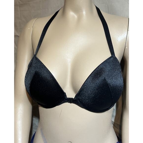 Curve Muse Womens Push Up Underwire Halter Front Close Bra Black 42B Racerback - Picture 1 of 8